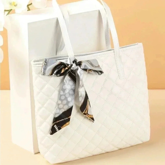 Handbags - ⚠️Clearance White Quilted Square Scarf Shoulder Tote Bag